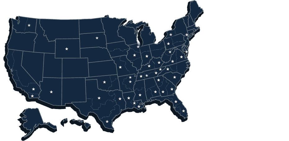 Map displaying cities where The Church Law Firm has won federal cases