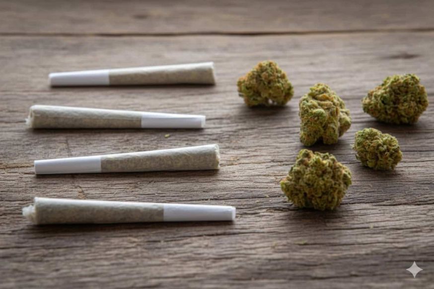 Hemp “Pre-rolls” on the left, loose hemp flower on the right