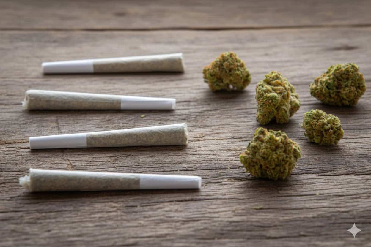 Hemp “Pre-rolls” on the left, loose hemp flower on the right